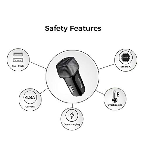 Image of UltraProlink UM1012 Mach24 Car Charger with Dual USB | Black | Fast Charge Any Two Devices at 24W / 4.8A | Premium Carbon Fibre Finish | Protects Devices Against Excessive Current & Overheating