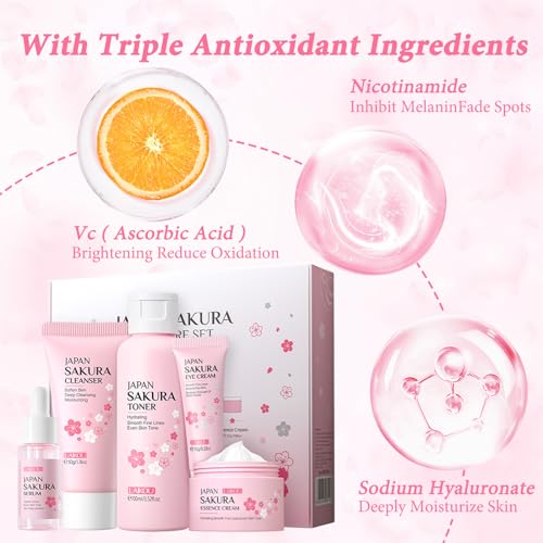 GROVL Skincare Set Skin Care for Teenage Girls Gift Set Facial Care Sets&Kits with Cleanser Toner Serum Eye Essence Serum Skin Essentials Travel Kit for Pores Blackheads Exfoliate (5PCS) - Image 3