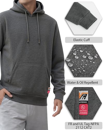 Image of VATRENUS FR Hoodies for Men Pullover 10.5oz Cotton Fleece Flame Resistant Jacket Fire Retardant Welding Sweatshirts