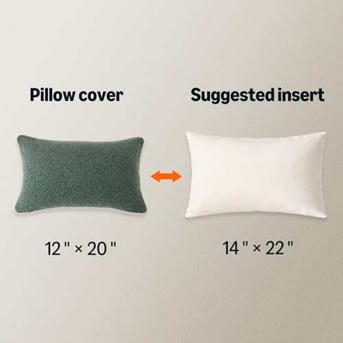 Image of Amazon Basics Boucle Lumbar Throw Pillow Covers for Couch, Living Room, Home Decor with Hidden Zipper, Green, 12x20in, Pack of 2