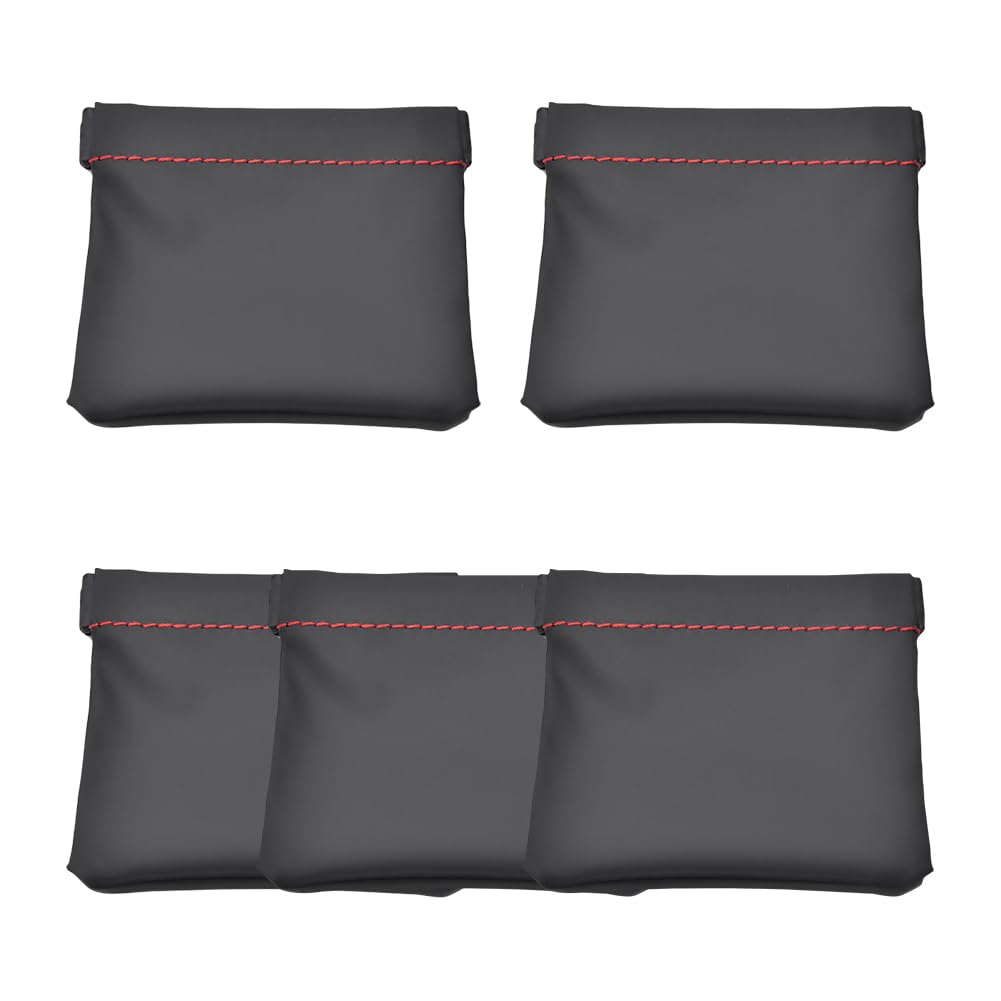 Hugede Black 5 Pcs Pu Leather Headphone Bags Snap Spring Pouch Bags Earphone Pouch Coins Carrying Bags Small Jewelry Travel Bag Keys Organizer Pouch Bag