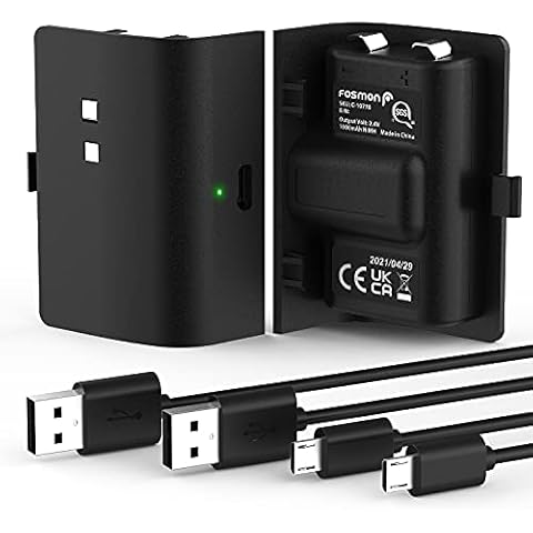 Fosmon Rechargeable Battery Pack Compatible with Xbox Series X/S Controllers (Not for Xbox One / 360) Controller (2 Pack), Works with Fosmon Charging Dock C-10765/C-10769/C-10773/C-10774 - Black Cover