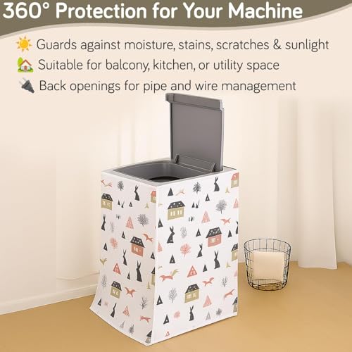Image of HOKIPO Top Load Washing Machine Cover | Waterproof & Dustproof PEVA Protective Cover for 6kg, 6.5kg, 7kg & 7.5kg Fully Automatic Top Load Machines | Size 60x63x87 cm, Woodland Village (NEW-AR-5879-D4)