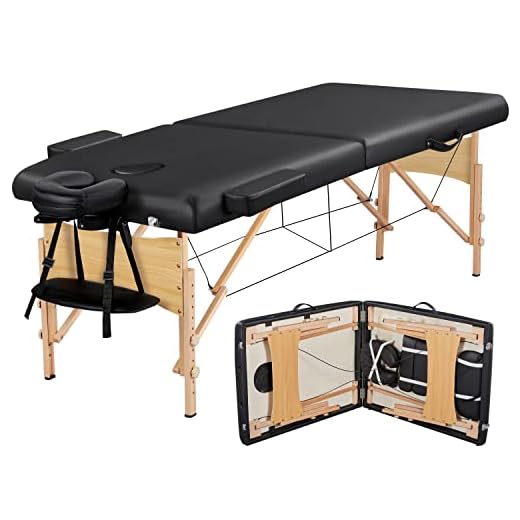 Yaheetech Massage Table Portable Lash Beds Spa Bed Massage Couch Foldable Spa Tables Adjustable 2 Fold with Non-Woven Bag 28 inch, Black