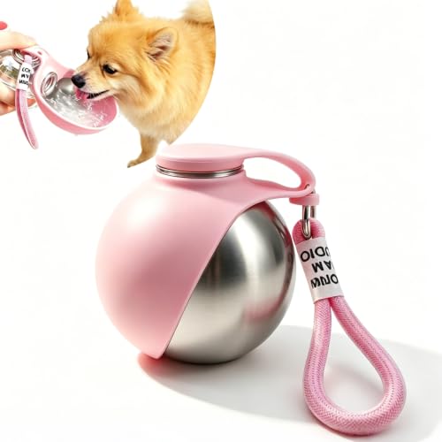 Image of Dog Water Bottle Portable, 2in1 Round Dog Water Bowl Stainless Steel 10oz