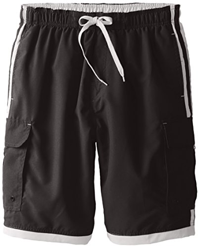 Burnside Men's Impersonator Full Elastic Waist Quick Drying Fade Resistant Side Stripe with Cargo Swim Trunk