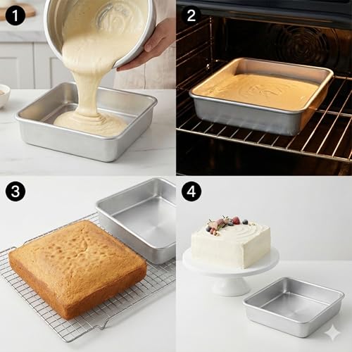 Image of Square Cake Tin Set | 6 Inch + 7 Inch Aluminium Cake Moulds | Deep 2 Inch Baking Trays for Oven & OTG | Heavy Aluminium Cake Pans for Baking, Brownies, Bar Cakes, Layered Cakes & Home Baking Tools