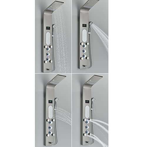 Columna de Ducha 4 en 1 de Acero Inoxidable SUS304 con Panel de Ducha, Chorro Lluvia, Duchador de Mano, Salida para Bañera y Rueda de Mano LED miniatura 6