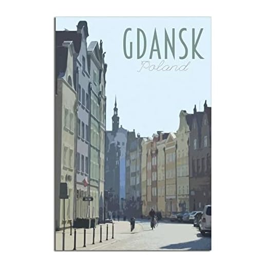 Gdansk Polen vintage reseaffischer kanvas väggkonst affisch tryck dekor för kontor sovrum 30 x 45 cm (12 x 18 tum)