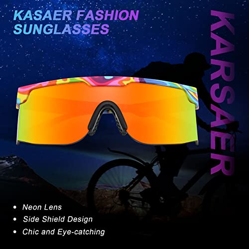 Karsaer Vision 80S 90S Retro Semi Rimless Sunglasses Neon Visor Shades Rainbow Sunlasses For Men Women #TOP6