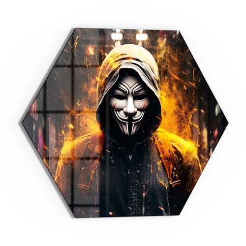 DEQOART Cuadro de cristal auténtico, diseño rebelde en la sombra, hexagonal, una pieza, hexagonal, 40 x 34,5 cm, bonita decoración, mural para salón, dormitorio, pasillo y cocina