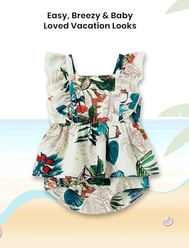 Image of PATPAT Family Hawaiian Matching Outfits - Mommy and Me Vacation Outfits | Halter Sundresses and Button Down Shirts,Caribbean Vacation Summer Tropical Outfits,Hawaiian Boho Tropical Floral Printed