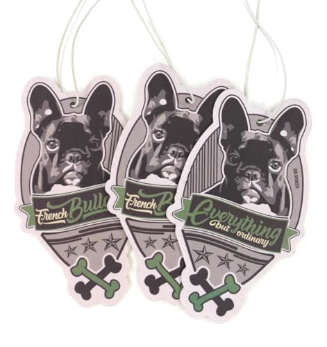 3x French Bulldog Auto Duftbaum | Französische Bulldogge Duft Anhänger fürs Auto | Frenchi Lufterfrischer Aroma Autoduft Duftspender