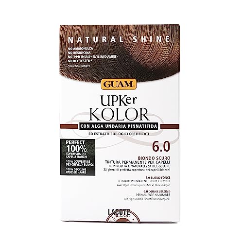 Guam, Upker KOLOR, Natürliche permanente Haarfarbe mit Undaria-Meeresalge und Bio-Extrakten, Ammoniakfreie Farbe, Made in Italy, Farbton 6.0 DUNKELBLOND