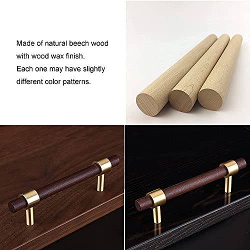 Qogrisun 6-Pack Brass Wood Knobs For Drawer Dresser, Gold Wood Cabinet Knobs, T Bar Single Hole Pulls Handles, Modern Kitchen Furniture Hardware, 2-3/8-Inch Total Length #TOP1