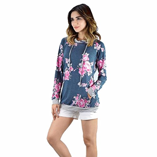 Kingwo Women's Hoody, Ladies Hoodies Long Sleeve Pullover Patchwork Floral Printing Loose Sweatshirt Hooded Tops Blouse T Shirt (XL, Purple)