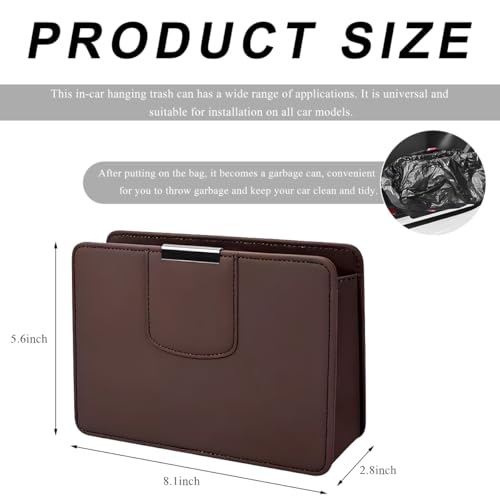 Image of Car Trash Can, Leather Magentic Vehicle Garbage Organizer with One Roll Trash Bag, Foldable Waterproof Dustbin Litter Container Mini Sotrage Bag for Car Truck SUV (Brown)