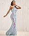 Giffniseti Women's One Shoulder Holographic Sequin Dresses Evening Gown Formal Prom Maxi Dress Blue