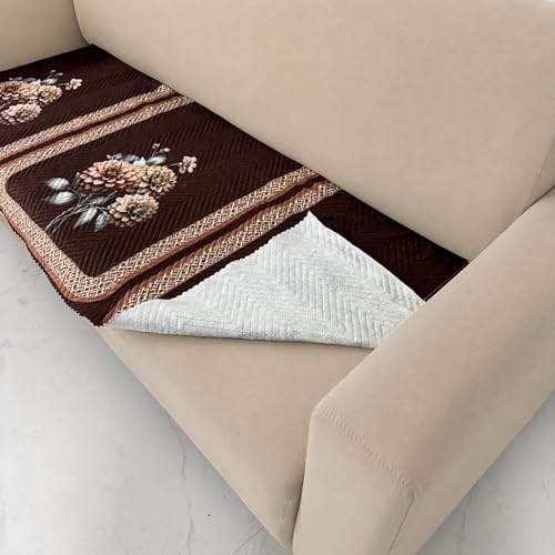 Image of Homerz 'Brooklyn Series' Premium Sofa Cover | Quilted Floral Design | Non-Slip Washable Sofa Protector | Soft Anti Slip Fabric (Brown, 5 (3+2) Seater, Only Seat Cover)