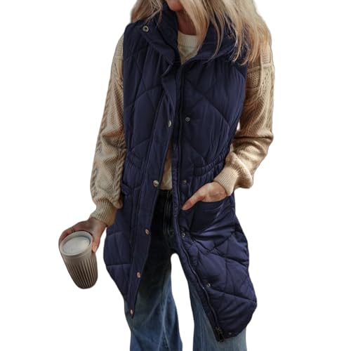 Women's Long Puffer Vest Lapel Zipper Sleeveless Puffer Coats Casual Comfy Winter Warm Solid Color Slim Fit Jackets2