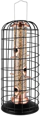 iBorn Squirrel Proof Bird Feeder Pigeon Proof Cage Bird Feeder for Outside with Squirrel, Pestoff Hanging Wild Bird Seed Feeder for Mix Seed Blends, Heavy Duty All Metal Copper 14 Inch