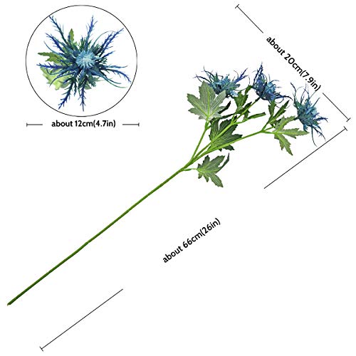 Fiveseasonstuff Real Size Artificial Thistle Flowers Real Touch 8 Stems Rustic Blue Thistle Decor Spray Eryngium | Sea Holly For Wedding Bouquet Centerpiece 26 Inches #TOP1