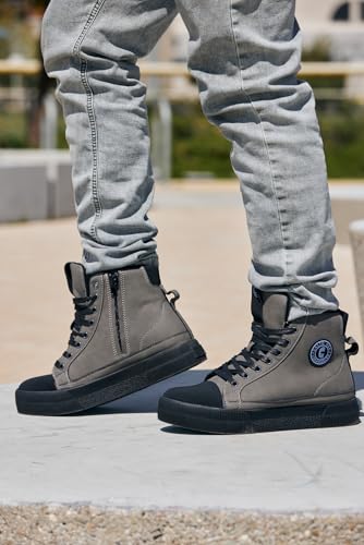 Image of CALTO Men's Invisible Height Increasing Elevator Shoes - Zip-up Cap Toe High Top Sneaker Boots - 2.4 Inches Taller