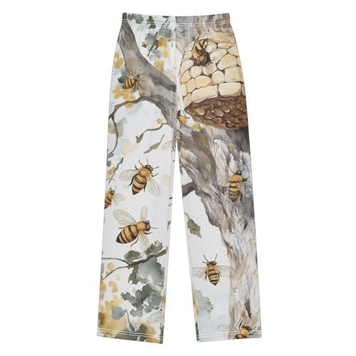 ZZXXB Bee Hive Boys Long Pants Soft Trousers Elastic Waist Kids Lounge Bottoms with Pockets S-XL