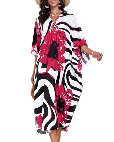 Image of Kaftan Dresses for Women V Neck Caftans Batwing Sleeve Beach Cover Ups | JILUVIN Plus Size Long Floral Print Dress, Loose Fit Maxi Casual Moomoo, Lounge House Mumu Nightgown Summer Vocation 2026