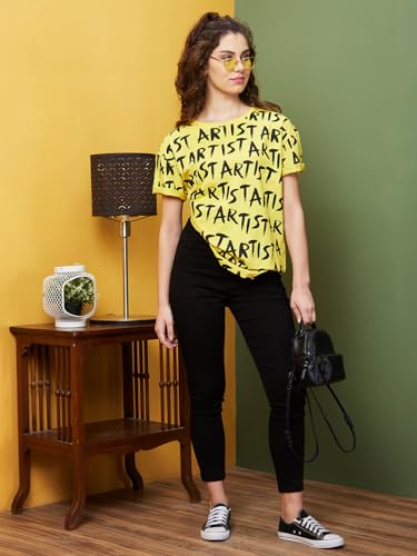 Image of Globus Women Pink Boxy Fit Typography Cotton T-Shirt-3639407001