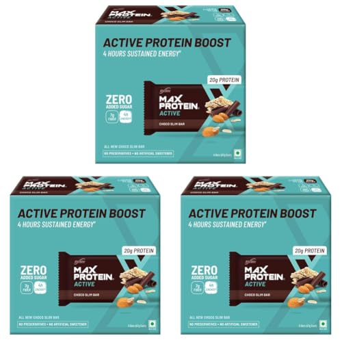 Image of RiteBite Max Protein Active Choco Slim 20g Protein Bars [Pack of 18] Protein Blend, Fiber, Vitamins & Minerals, No Preservatives, 100% Veg, No Added Su