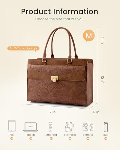 Image of LOVEVOOK Laptop Tote Bag for Women, PU Leather Work Bag, Teacher Tote | with Large Cup Holder, Waterproof Vintage Briefcase for Business Travel & Commute, Magnetic Snap, Padded Laptop Pocket
