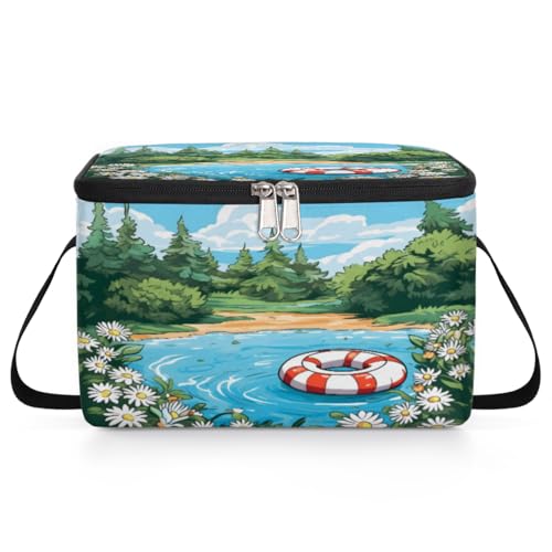 GzLeyigou Summertime Relaxation Lunch Bags for Women Men 9 Cans, Hot & Cold Food Delivery Bag Insulated Grocery Bag Insulated Lunch Box Swimming Ring Cooler Bag for Office Work Picnic Beach