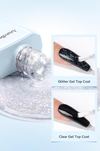 Image of AZUREBEAUTY 18ML Glitter Gel Top Coat | No Wipe Top Coat Gel Polish Reflective Silver Super Shiny UV Decoration Nail Art Sparkle Manicure DIY Nail Art Manicure Gift
