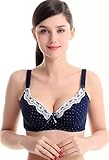 KOOYOL Women's Cotton Underwire Push Up Maternity Nursing Bra (S, Navy Blue)