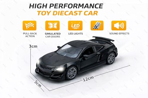 Image of 1:36 Scale Chevrolet Camaro Toy Car - Die-Cast Metal Pull Back Vehicle with Openable Doors, Lights & Music - Sports Model for Kids, Boys & Collectors (Black)