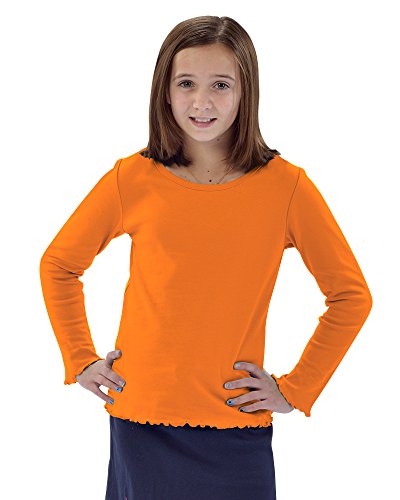 Monag Lettuce Edge Long Sleeve T-Shirt, Blank Tee, Girly top, 2Y Orange