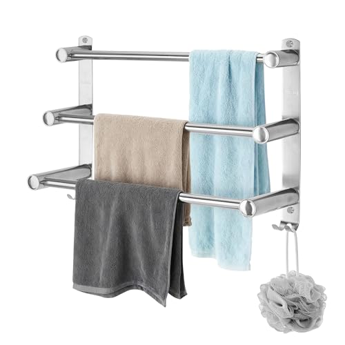 WeeGoo 3 Tier Bath Towel Rail Wall Mounted 40 cm, 304 Stainless Steel Towel Rack, Wall Mounted Towels Holder Towel Bar for Bathroom Toilet Kitchen (Silver)
