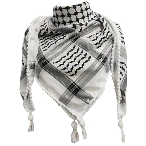 Keffiyeh palestino de algodón 48x48'' pañuelo shemagh árabe unisex con borlas