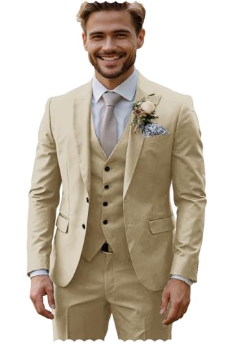 Mens Suit 3 Piece Slim Fit Two Button Formal Business Jacket Vest Pant Tuxedo for Wedding Groomsmen