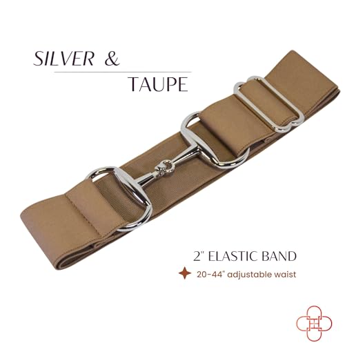 2-Inch Luxury Elastic Equestrian Belt Silver Snaffle Bit Buckle, Comfortable and Stretchable Horse Riding Accessory (Silver Buckle, Taupe)2