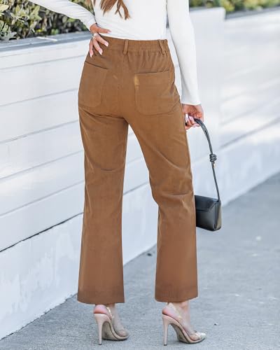 GRAPENT Corduroy Pants Women High Waisted Wide Leg Trendy Patch Pocket Fall Winter Dressy Casual Elastic Waist Trousers2