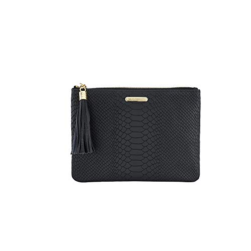 GiGi New York Handcrafted Womens Black Embossed Python Leather All