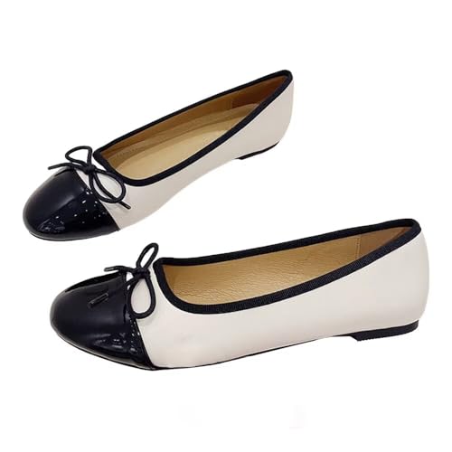 HuangTaiJi Qing Women's Cute Bow-Knot Ballet Flats Round Toe Flat Shoes Comfortable Dress Shoes Slip On Loafers Dressy Office Shoes