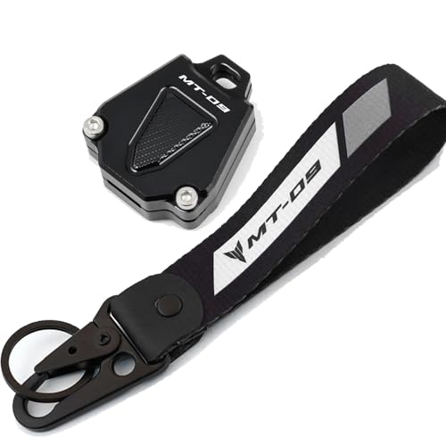 MOWOK CNC Aluminum Motorcycle Key Case Cover Key Shell With Key Chain Keyring Fit For YAMAHA MT09 MT-09 MT 09 (Black)