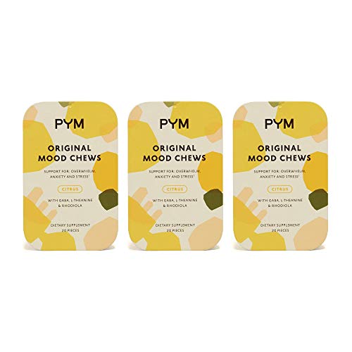 PYM Health Mood Chews, All Natural, Non-GMO, Gluten Free Chewable Supplement Provides Calm & Relief for Anxiety, Stress and Overwhelm, 20 Gummies per Container (3 Pack, 60 Gummies)