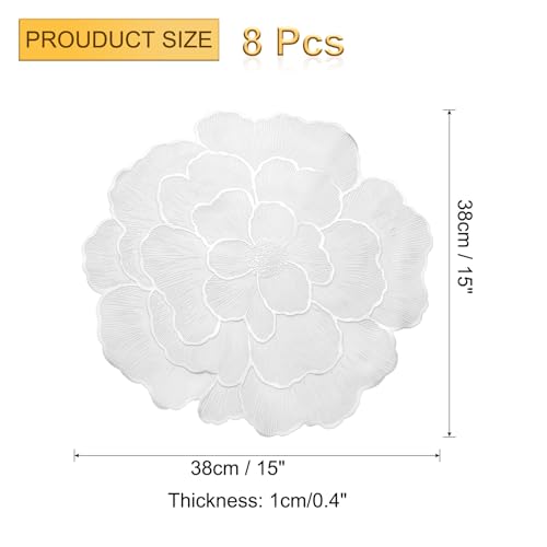 Napperons de table ronds en polyvinyle pressé argenté et rose blanche x8