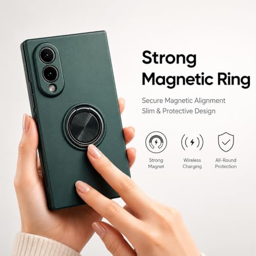 Image of amazon basics for Samsung Galaxy Z Fold 8 5G Case with Magnetic Ring Holder, 360 Rotating Bracket, Hinge Protection Slim Anti-Drop Shockproof Case (Green)