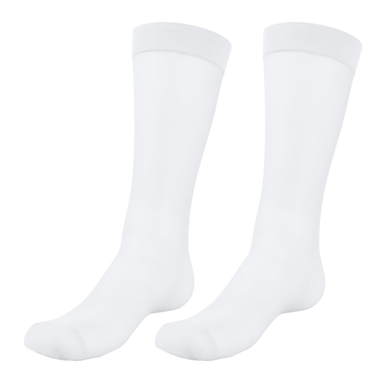 Cehtk Men's White Nylon Sheer Suit Sock Business Dress Socks With Reinforced Toe Solid Plain Thin Formal Dress Stockings