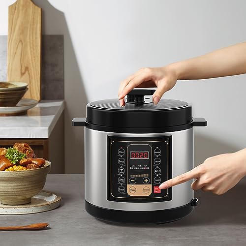 Image of Electric Pressure Cooker, 6 Quart Stainless Steel, 9-in-1 Multi-Functional Programmable Instant Pot With Slow Cook, Stir-fry, Rice Cook, and Yogurt Maker Functions